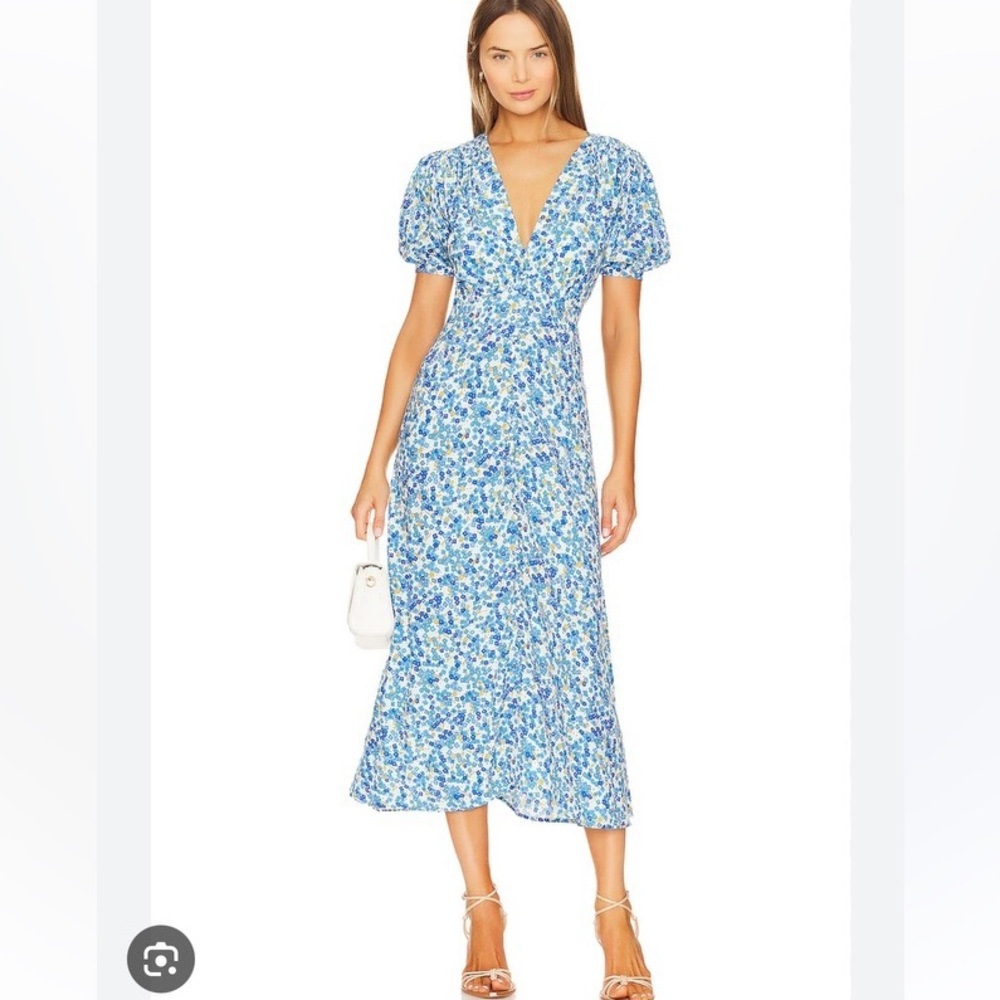 REVOLVE Blue Green Puff Sleeve Sundress